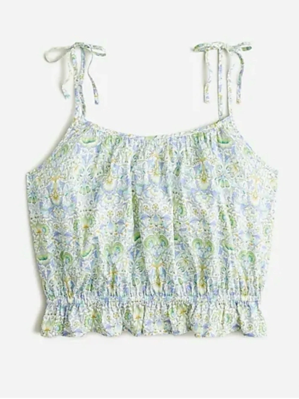 J. Crew Green Multi Floral Tie-Shoulder Crop Camisole